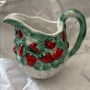 Vintage ITA-LICA ARS Strawberry-Embossed Painted Ceramic 7" Water Pitcher Italy